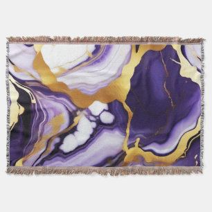 Bold Trendy purple yellow Gold faux marble Throw Blanket