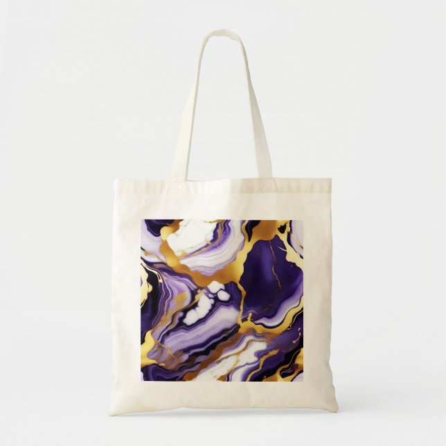 Bold Trendy purple yellow Gold faux marble Tote Bag (Front)