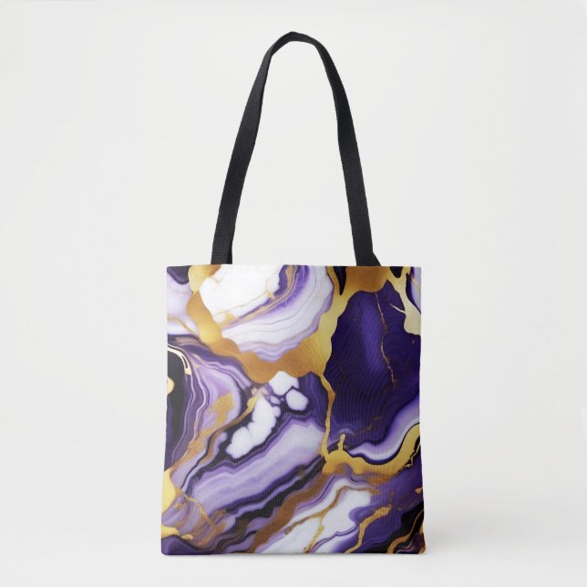 Bold Trendy purple yellow Gold faux marble Tote Bag (Front)