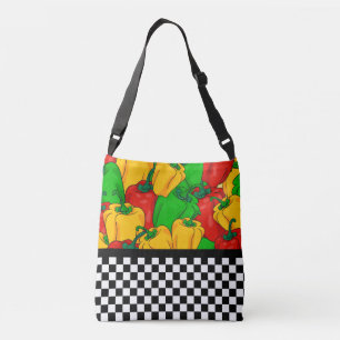 Bold Tri Coloured Peppers and Chequerboard Crossbody Bag
