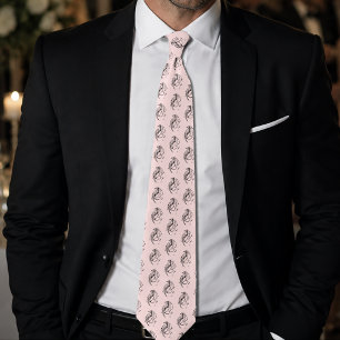 Bold Tribal Dragon Black Line Art Fantasy Tattoo Tie