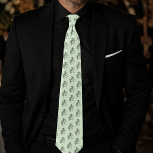 Bold Tribal Dragon Black Line Art Fantasy Tattoo Tie