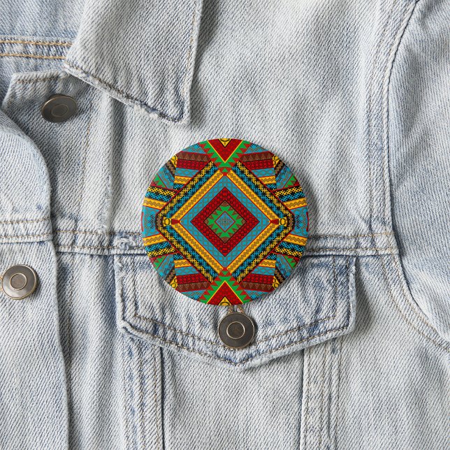 Bold Tribal Geometric Pattern Colourful Ethnic Boh 7.5 Cm Round Badge (Creator Uploaded)