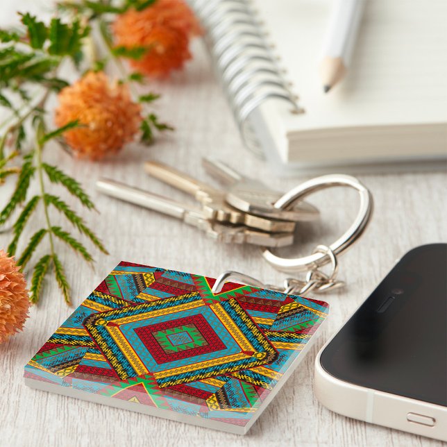Bold Tribal Geometric Pattern Colourful Ethnic Boh Key Ring (Creator Uploaded)