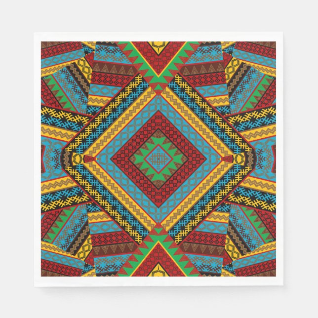 Bold Tribal Geometric Pattern Colourful Ethnic Boh Napkin (Front)