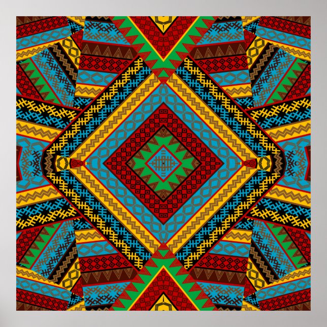 Bold Tribal Geometric Pattern Colourful Ethnic Boh Poster (Front)