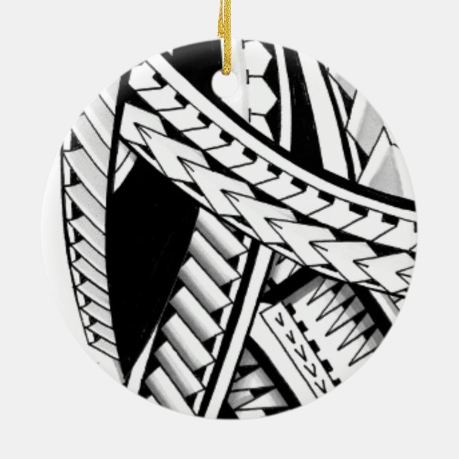 bold tribal polynesia island hawaii tatau designs ceramic tree decoration (Back)