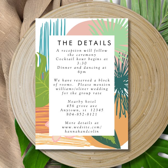 Bold Tropical Abstract Coral Teal Wedding Enclosure Card (Creator Uploaded)