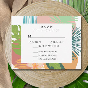 Bold Tropical Abstract Coral Teal Wedding RSVP Card
