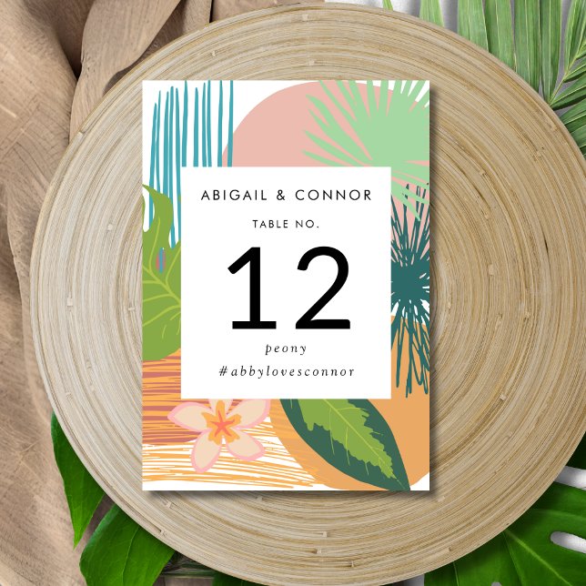 Bold Tropical Abstract Coral Teal Wedding Table Number (Creator Uploaded)