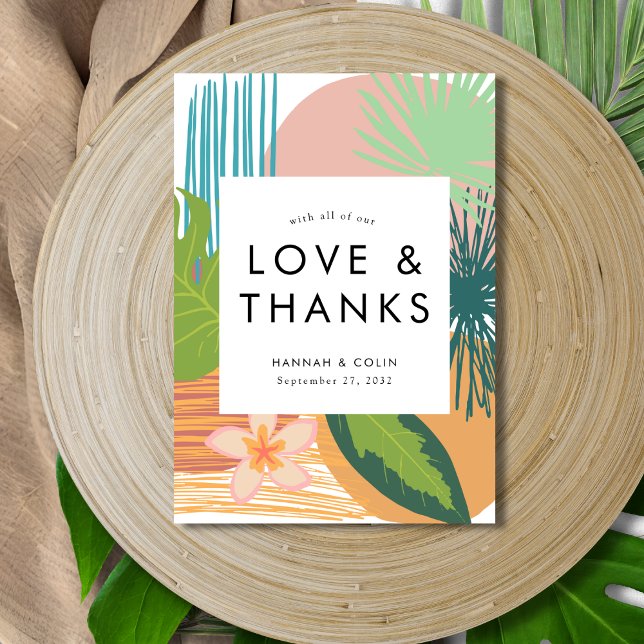 Bold Tropical Abstract Coral Teal Wedding Thank You Card (Creator Uploaded)