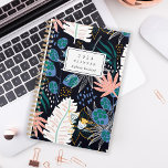 Bold Tropical Botanical Pattern Monogram 2024 Planner<br><div class="desc">Personalise this planner with your name in black italics framed by a white rectangle,  on a bold botanical pattern of tropical foliage in shades of blush pink,  blue and green on a black background.</div>