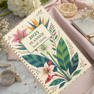 Bold Tropical Botanical Pattern Monogram Planner