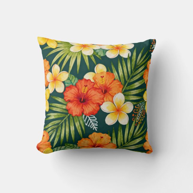Bold Tropical Floral Throw Pillow (Front)