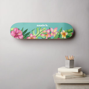 Bold Tropical Flower Border Personalised Skateboard