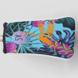 Bold Tropical Foliage Pattern with Hummingbird  Golf Head Cover
