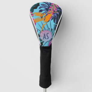 Bold Tropical Foliage Pattern with Hummingbird Golf Head Cover