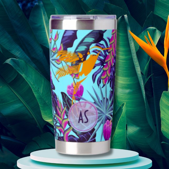 Bold Tropical Foliage Pattern with Hummingbird Insulated Tumbler (Creator Uploaded)