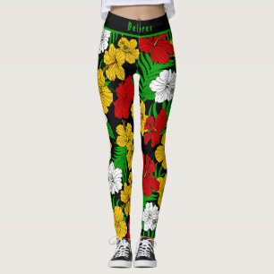 Bold Tropical Hibiscus Floral Pattern  Leggings