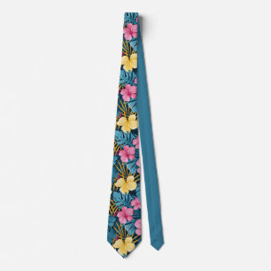 Bold Tropical Hibiscus & Palm Leaf Pattern Design Tie