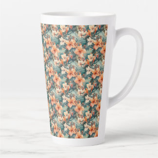 Bold Tropical Hibiscus Print Ceramic Latte Mug