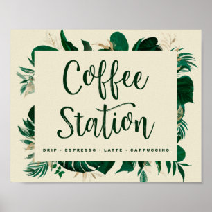 Bold Tropical Leaves Coffee Station Wedding Sign