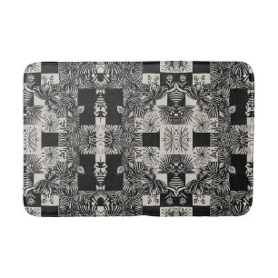 Bold Tropical Monochrome Floral Pattern Bath Mat