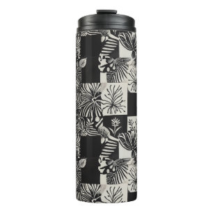 Bold Tropical Monochrome Floral Pattern Thermal Tumbler