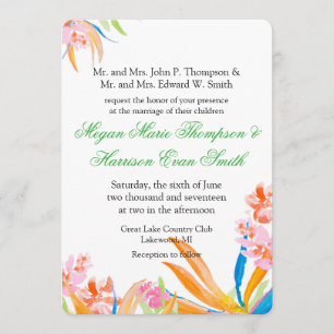 Bold Tropical Watercolor Flower Wedding Invitation