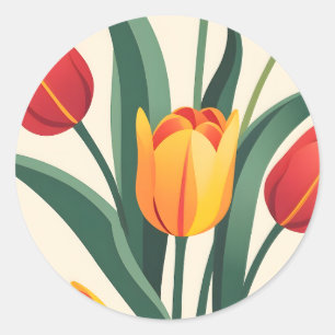 Bold Tulip Illustration Classic Round Sticker