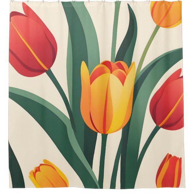 Bold Tulip Illustration Shower Curtain (Front)