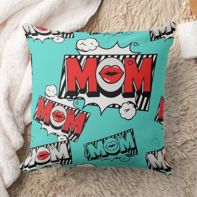 Bold Turquoise Comic MOM Graphic Pattern Cushion (Blanket)