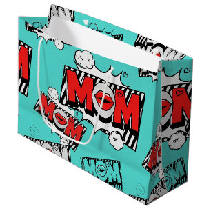 Bold Turquoise Comic MOM Graphic Pattern Large Gift Bag
