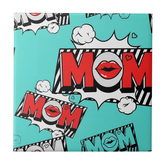 Bold Turquoise Comic MOM Graphic Pattern Tile (Front)