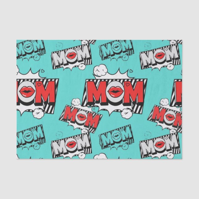 Bold Turquoise Comic MOM Graphic Pattern Tissue Paper (Front)