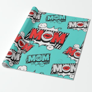 Bold Turquoise Comic MOM Graphic Pattern Wrapping Paper
