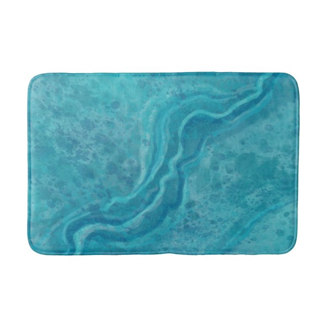 Bold Turquoise Marble Bath Mat Rug (Front)
