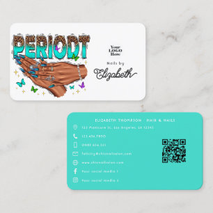 Bold Turquoise Periodt African American Nail Salon Business Card
