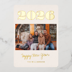 Bold Two Photo 2025 New Year Glam Stylish Gold Foil Holiday Card