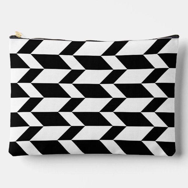 Bold Two Tone Arrow Chevron Stripe Black & White Accessory Pouch (Front)