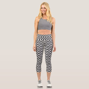 Bold Two Tone Arrow Chevron Stripe Black & White Capri Leggings