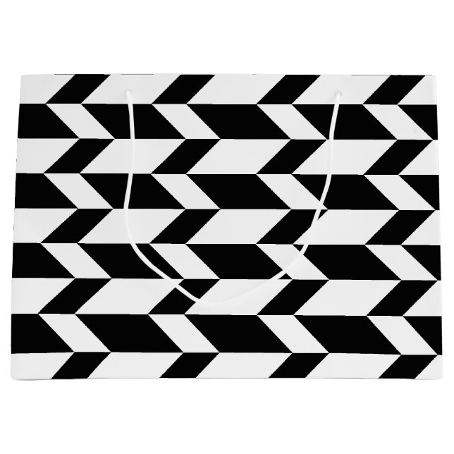 Bold Two Tone Arrow Chevron Stripe Black & White Large Gift Bag (Front)