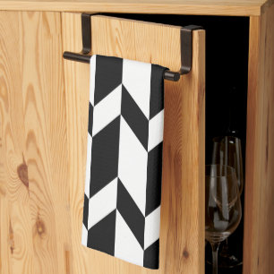 Bold Two Tone Arrow Chevron Stripe Black & White Tea Towel