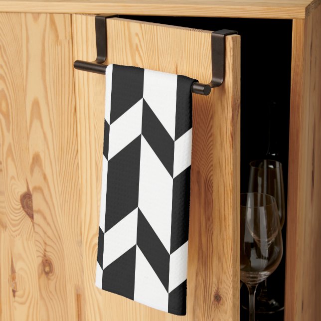 Bold Two Tone Arrow Chevron Stripe Black & White Tea Towel (Thirds Fold)