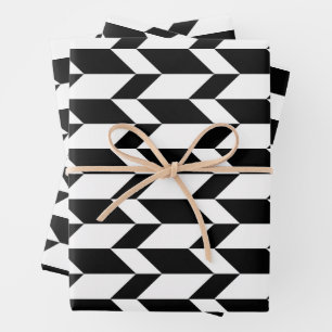 Bold Two Tone Arrow Chevron Stripe Black & White Wrapping Paper Sheet