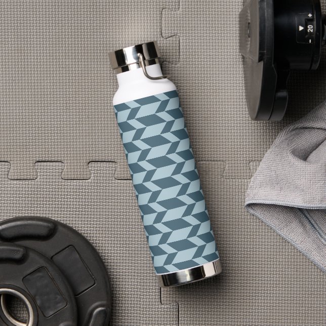 Bold Two Tone Arrow Chevron Stripe Blue Tones Water Bottle (Gym)