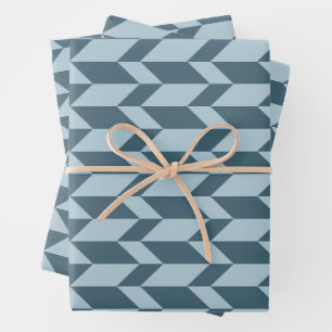 Bold Two Tone Arrow Chevron Stripe Blue Tones Wrapping Paper Sheet