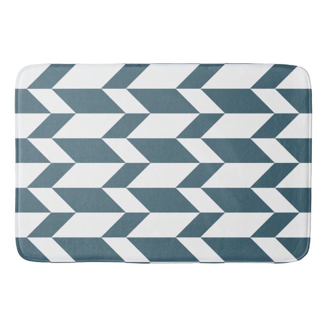 Bold Two Tone Arrow Chevron Stripe Blue White Bath Mat (Front)