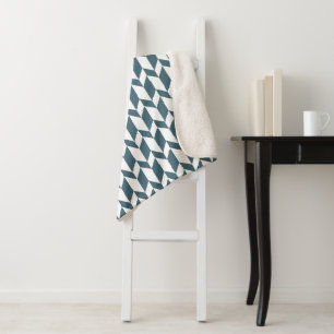 Bold Two Tone Arrow Chevron Stripe Blue White Sherpa Blanket