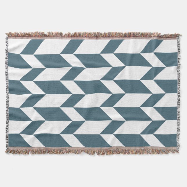 Bold Two Tone Arrow Chevron Stripe Blue White Throw Blanket (Front)